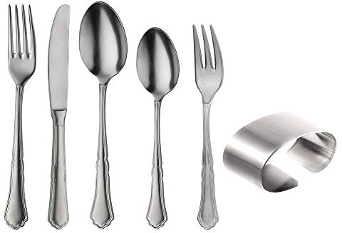 Estuche Set 5 Cubiertos Servilletero Acero Inoxidable 18/10 Unisex Lisos Detalle Borde