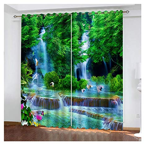 Bishilin Schlafzimmer Verdunklungs Vorhänge 2er Set Wasserfallwald, Fenster Vorhang Blickdicht Kinderzimmer mit Ösen214x274CM