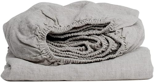 My Linen Home Spannbettlaken aus 100% Stonewashed Leinen Natur, 160x200cm I Kontinuierlich elastischer Saum I Temperaturregulierend und Atmungsaktiv I Sanft und weich selbst zur empfindlichsten Haut