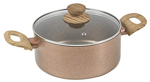 Non Stick Ceramic Induction Casserole Dish Stockpot Pot Soup Stew Pan Glass Lid (Rose Gold Marble, 24cm)
