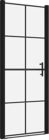 vidaXL Duschtür mit Edelstahlgriff Nischentür Pendeltür Duschkabine Schwingtür Duschabtrennung Dusche Duschwand Hartglas 81x195cm Schwarz