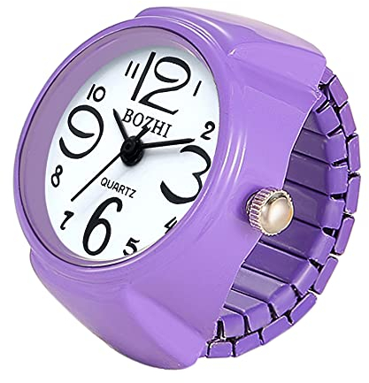 JewelryWe Damen Ringuhr Fingeruhr Analog Quarzuhr Elastisch Ring Band Uhr Uhrenring Geschenk für Mädchen Lila