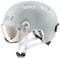 uvex rush visor - leichter City-Helm für Damen und Herren - mit Visier - inkl. LED-Licht - papyrus - grey matt - 55-58 cm