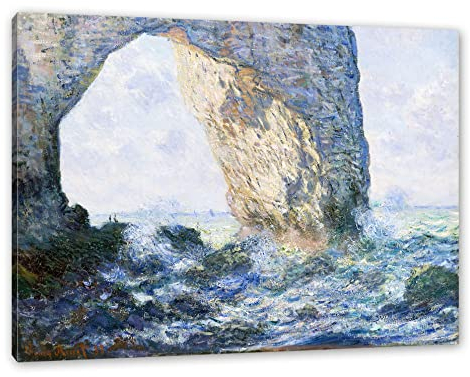 Pixxprint Claude Monet - Das Manneporte bei Etretat, Größe: 80x60cm, Leinwandbild, fertig gespannt, Wandbild, Dekoration, Kunstdruck, kein Poster