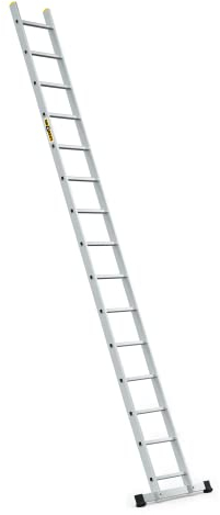 DRABEST PRO Serie Anlegeleiter Aluminium-Stufenleiter - 15 Stufen - mit Leiterhaken - Tragfähigkeit 150 kg - Anti-Rutsch-Füße, Leichtes Gewicht, korrosionsbeständig - EN131