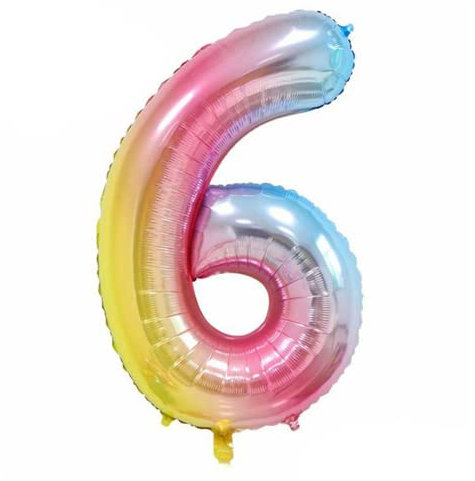 Pastel Rainbow Number 6 - Large Helium Foil Balloon - Birthday Party Wedding Anniversary Decoration - 101cm