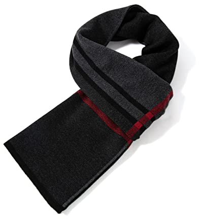 Villand Luxuriöser Merinowolle Gestreifter Herren Schal - Geschenkbox Eingewickelt Winter Weiche Warme Dicke Strickkrawatte für Herren (Hell/Dunkelgrau)