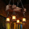 Retro Pendelleuchte Industrial Loft Bar Hängelampe 4 E27 Lampe Vintage Holz Kronleuchter Rustikale Deckenleuchte Höhenverstellbar
