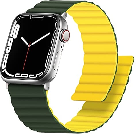Anlinser Magnetbänder Kompatibel mit Apple Watch Armband 42/41/40/38mm, Doppelseitiges Wendbares Silikon-Ersatzband für iWatch Serie 10/9/8/7/6-1 SE (Grün/Gelb)