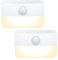 Criacr Motion Sensor Night Light, 2 Pack Stick-On Motion Sensor Lights Indoor by Battery Powered, Under Cupboard Kitchen Lights with Adhesive Pads, Auto/On/Off for Wardrobe Stair Kitchen Warm White
