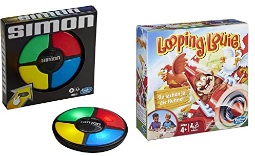 Hasbro E9383 Simon Spiel, elektronisches Merkspiel für Kinder ab 8 Jahren; mit Lichtern und Geräuschen & Looping Louie Kinderspiel, lustiges 3D , Partyspiel für Kindergeburtstage