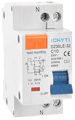 Diferencial Rearmable,Interruptor Diferencial 230V 1P + N 10A 16A 20A 25A 32A 40A 63A AC Tipo 30mA Disyuntor de corriente residual Fuga a tierra RCD RCBO RCCB ELCB