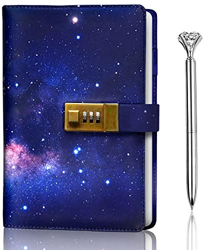 Galaxy Diary with Lock, Journal with Lock bundled with Pen, Locking Journal with PU Leather, Notebook with Lock A5 size, Locked Journal, Journals with locks, Journal Lock