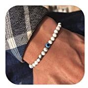 Lameybrt 6mm Auge des Bösen Blick Armband Schutz Stretch Armbänder mit Naturstein für Männer Handgemacht Heilsteine und Herrenarmband (A01 White Turquoise, Mittel 19cm)