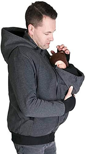 Mann Känguru-Jacke Aus Fleece,Mit Reißverschluss Elastische Manschettenjacke Babytrage Jacke Atmungsaktiv Warm Winter Umstandsmode Umstandsoberbekleidung 2,L
