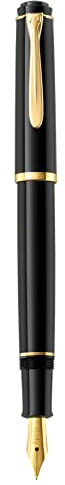Pelikan Füllhalter Classic 200, Schwarz, Feder F (fein), hochwertiger Patronenfüller im Geschenk-Etui, 820653