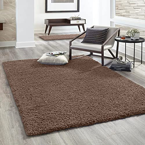 VIMODA Hochflor Teppich Prime Shaggy Langflor Wohnzimmer Schlafzimmer Modern Farben, Farbe:Nougat, Maße:100x200 cm