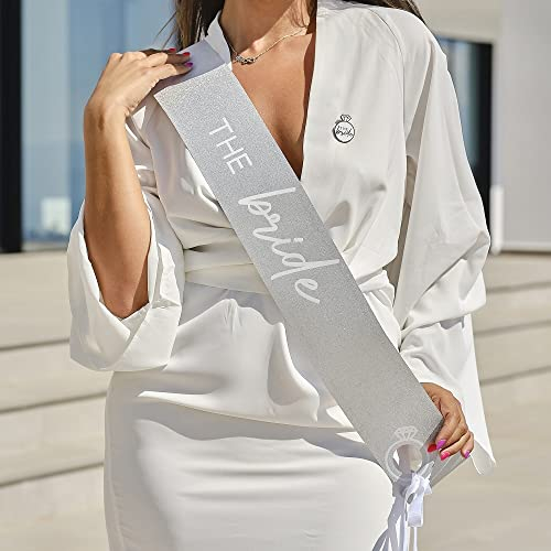 Miss Lovely Schärpe The Bride JGA in Silber Glitzer & weiß Junggesellinnen-Abschied Hochzeit Hochzeits-Dekoration JGA Deko Zubehör & Accessoires Frauen Party Junggesellenabschied Braut - 1 Stück