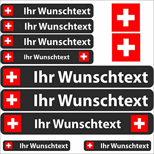 INDIGOS UG Fahrrad Aufkleber Schweiz - 13 Fahnenaufkleber glatt - Sticker selbst gestalten - Fahrrad - Auto - Motorrad - Namensaufkleber wasserfest personalisiert - Wunschtext