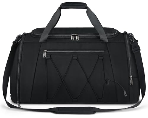 NUBILY Sporttasche Herren Damen mit Schuhfach Nassfach Wasserdicht Trainingstasche Schwimmtasche Groß Kapazität Hochwertige Reisetasche Duffle Gym Bag 55L Schwarz