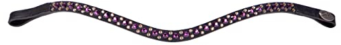 QHP Stirnriemen Stirnband Leder Menton Strasssteine (Warmblut, Plum)