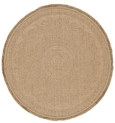 RugVista Minelli Fringes, In & Outdoor-Teppich, Moderne Teppiche, Ø 240 cm, Rund, Mittlerer Stapel, Küche, Patio, Nur Handwäsche, UV-beständig, Beige