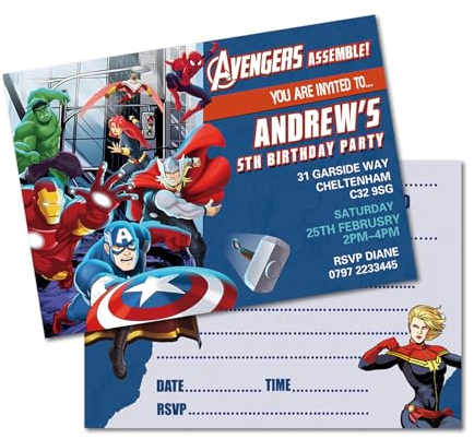 HEAWAA 20 x Superhelden-Party-Einladungen für Kinder, Avengers-Thema, Geburtstagsparty-Einladungen für Mädchen, Jungen, Geburtstagsfeier, Partyzubehör