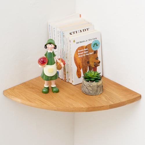 TREOAKWIS Eckregal Hängend, Eiche Massivholz Eckregal Hangeregal Wandregal Holz, Kleines Schwebendes Eckwandregal für Pflanzen Schlafzimmer Wohnzimmer Küche (35CM)