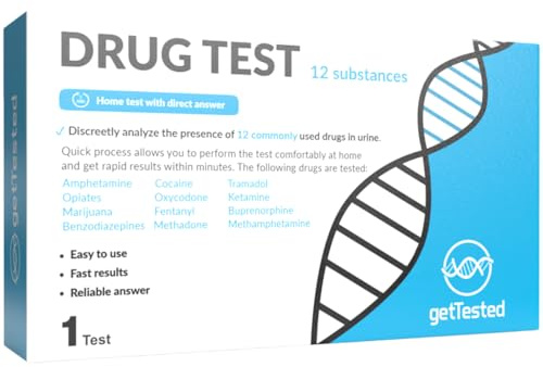 GetTested Drogentest 12 Substanzen (1 Test) zu Hause Test für 12 verschiedene Medikamente, Sie können das Vorhandensein von 12 gängigen Medikamenten in Ihrer Urinprobe einfach und diskret analysieren