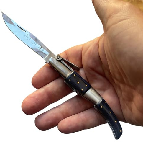 ADCSHOP navaja tipo Árabe de carraca 18.50 cm. -hoja 8.20 cm acero 3Cr13Mov espejado – mango stamina azul 10,30 cm – peso 63 grs - Bushcraft Ideal para Portabilidad y Uso Diario