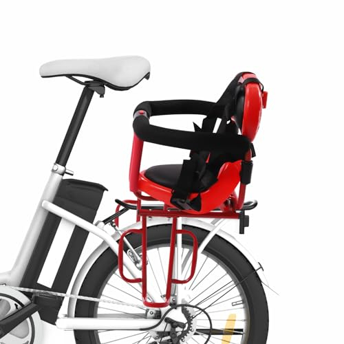 KEESUNG Fahrrad Sicherheits-Kindersitz, Halterung Baby KinderfahrräDer Sitz Hinten mit Fußstütze, Fahrrad Kindersitz Vorne mit Sicherheitsgitter für Kinder von 6 Monate bis 6 Jahre alt, Rot