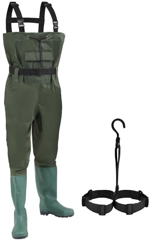 Fiqops Wathose Herren Wasserdicht, Anglerhose Herren 70D Nylon Composite PVC, Wathose Damen mit rutschfesten Gummistiefeln, Wathose Neopren für Angeln, Bauernhöfe, Bauarbeiten