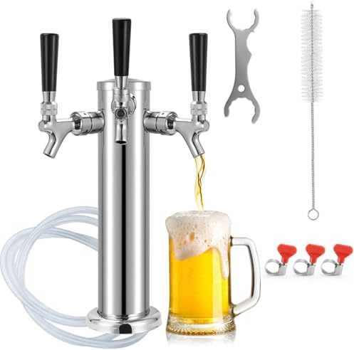 Hgkeke 3 Tap Beer Tower, Self-Closing Draft Beer Tap Tower Dispenser Kit