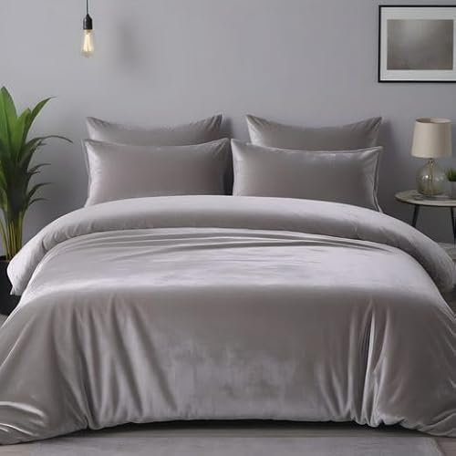 Cozyor Kuschel-Bettwäsche extra dick und weich Plüsch, robuster Reißverschluss 1x Deckenbezug 200x200 cm, 2X Kissenbezug 40x80 cm, 3-teilig, hellgrau Moonlight