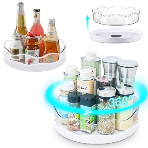 SAMSYOKI 2 Pezzi Porta Spezie Girevole per Cucina, Lazy Susan Organizer, 360° Piatto Girevole, Vassoio Girevole Cucina Portaspezie Girevole per Cucina Frigorifero Bagno (Bianco2)