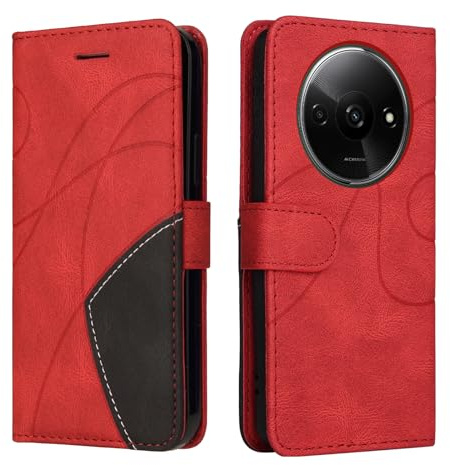 CXTcase Coque Xiaomi Redmi A3, Flip Magnétique Protection Case Portefeuille, Antichoc Housse, Étui en Cuir PU pour Portefeuille, Rouge