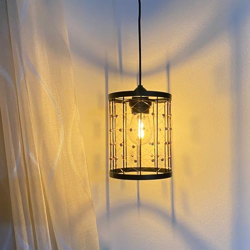 EcoGehen Hängelampe ohne Strom mit Batterie Batteriebetrieben Pendelleuchte Deckenlampe ohne Stromanschluss Schwarz Lampe Zylinder Lampenschirm Hängeleuchte Deckenleuchte Schlafzimmer Garten Lampen