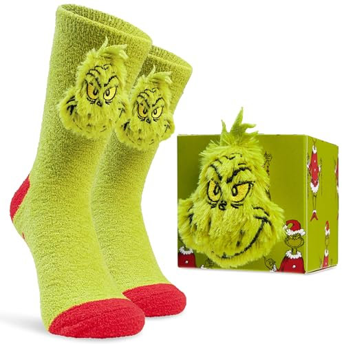 The Grinch Herren Flauschige Haussocken, Rutschfest – Geschenke für Ihn