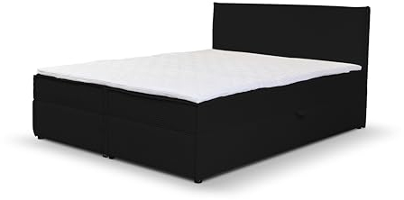 VENASI MÖBEL Gloria Boxspringbett mit Bettkästen H2/H3 Matratze und Topper Cord-Stoff (Schwarz, 180 x 200 cm)