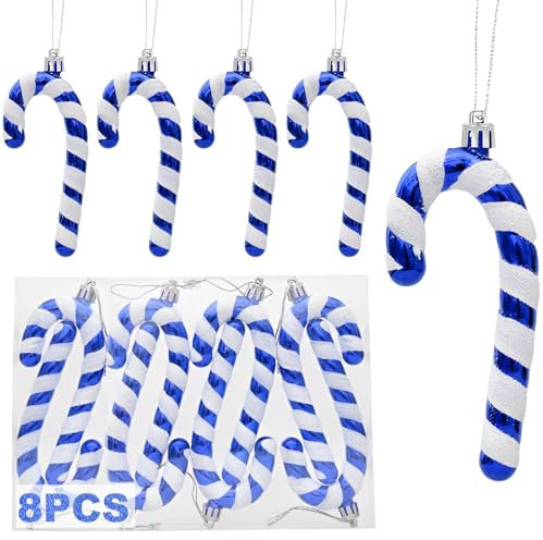 8pcs Glitter Candy Canes Decorazioni per l'albero di Natale Blu Bianco, 13×6 CM Candy Canes Decorazioni per l'albero di Natale Decorazioni per l'albero Natale Blu Deco Natale Decorazioni di zucchero
