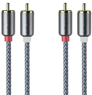 audio pirates Cable RCA 2 x 2 RCA (1 m) – Cable de audio coaxial con conectores chapados en oro de 24 K, cobre OFC y doble blindaje – Cable de altavoz para subwoofer, coche, HiFi & Studio