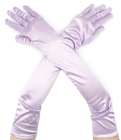 CHEERYMAGIC Long Elbow Satin Gloves - 1920s Style Dance & Opera Gloves for Wedding, Prom & Fancy Dress (Pale Purple)