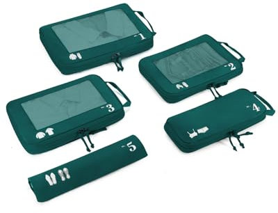 ECOHUB 5 Teilige Kompression Koffer Organizer Set für Rucksack Compression Packing Cubes Packwürfel Kofferorganizer Packtaschen Kleidertaschen für Koffer Reiseorganizer(Dunkles Grün)