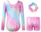 JiAmy Turnanzug Mädchen, Gymnastikanzug Kinder Turnshorts Haarband Set Gekreuzte Schulterriemen Turnanzug Leotard Set für 5-6 Jahre