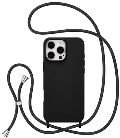 ZTOFERA Crossbody Lanyard Case for iPhone 16 Pro Max, Liquid Silicone Protective Phone Case with Strap Adjustable Neck Cord Necklace Soft Cover for iPhone 16 Pro Max, Black