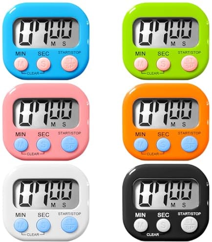 6 Stück Digital Kitchen Timer Eieruhr, Digitaler Magnetische Stoppuhr Küchentimer Lauter Alarm Countdown Timer Küche mit LCD Ständer für Kochen Backen Schüler Kinder Sport Klassenzimmer Zeitschaltuhr
