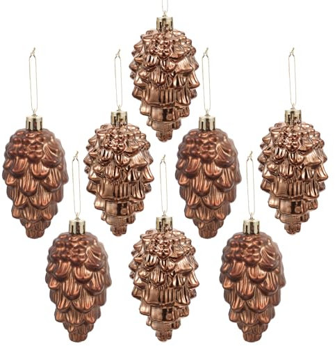 Garneck 8pcs Christmas Pine Cone Baubles - Rustic Hanging Pinecone Ornaments with String & Glitter - for Xmas Tree & Thanksgiving Decor