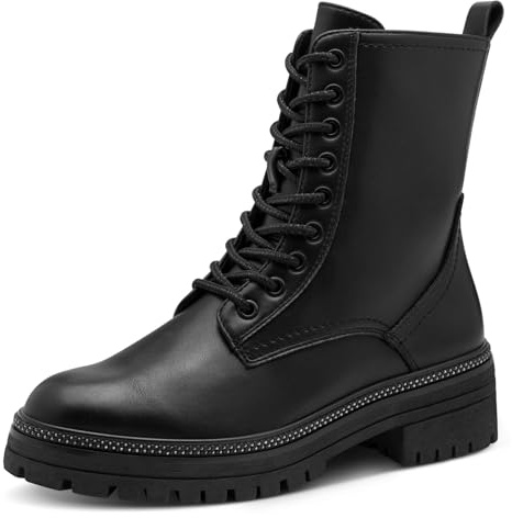 MARCO TOZZI Damen Stiefeletten zum Schnüren mit Reißverschluss Blockabsatz, Schwarz (Black), 39 EU