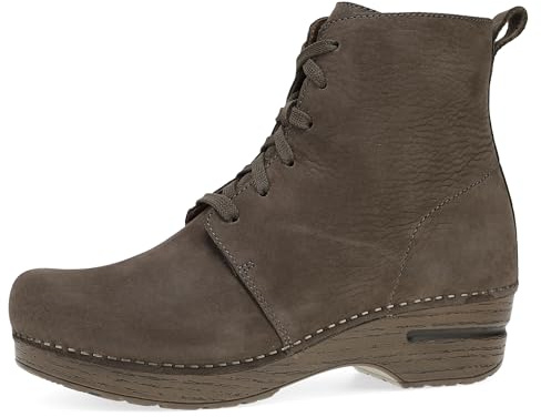 Dansko Sigourney Classic Stapled Clog in Lace-Up Boot Style for Women - Anti-Fatigue Rocker Bottom Promotes Forward Foot Motion Mushroom 7.5-8 M US