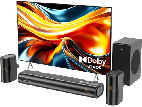Hiwill - Barra de sonido de 4.1 canales con Dolby Atmos, barra de sonido de 300 W para Smart TV con subwoofer, 2 altavoces envolventes frontales, barra de sonido para altavoz de TV, graves ajustables